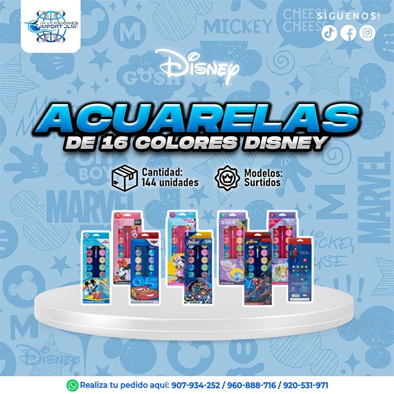 IMPORT JLM S.A.C. - ACUARELAS DE 16 COLORES DISEÑO DISNEY