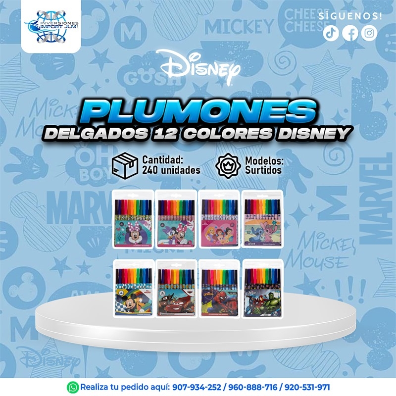 IMPORT JLM S.A.C. - SET DE 12 PLUMONES DELGADOS DISEÑO »DISNEY«