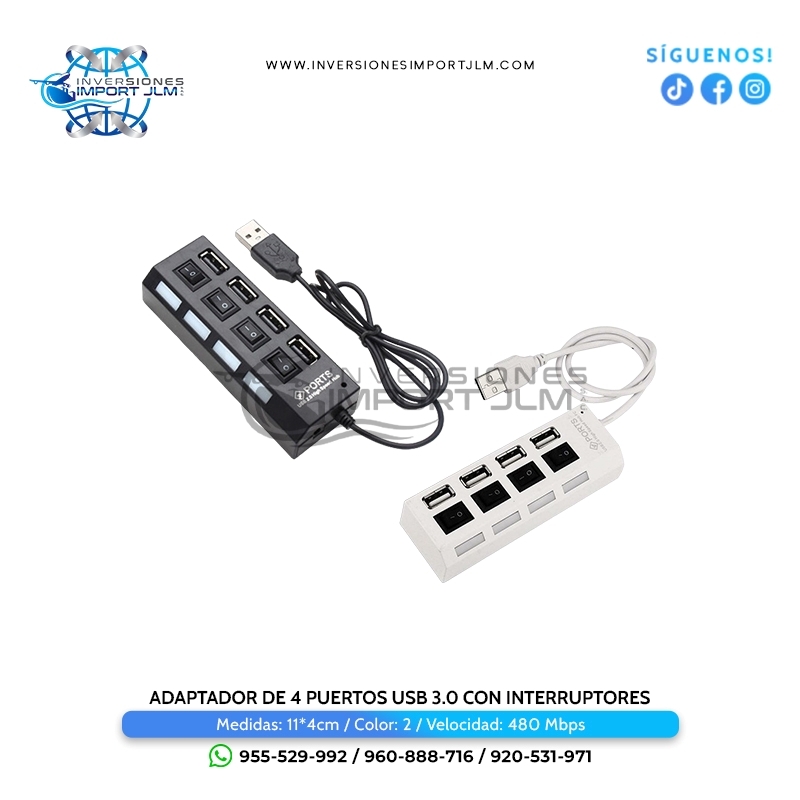 IMPORT JLM S.A.C. - ADAPTADOR DE 4 PUERTOS USB 3.0 CON INTERRUPTORES 
