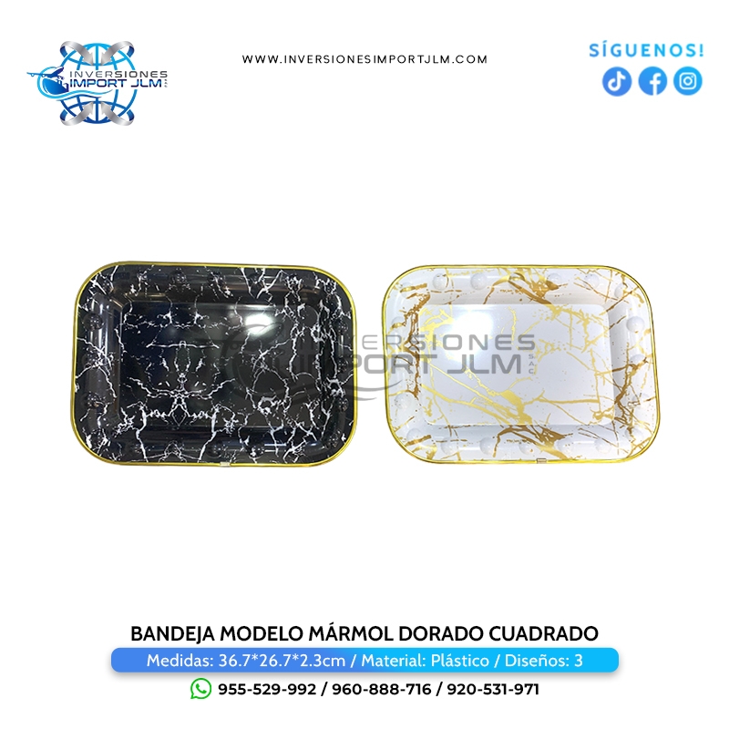 IMPORT JLM S.A.C. - BANDEJA MODELO MÁRMOL DORADO CUADRADO
