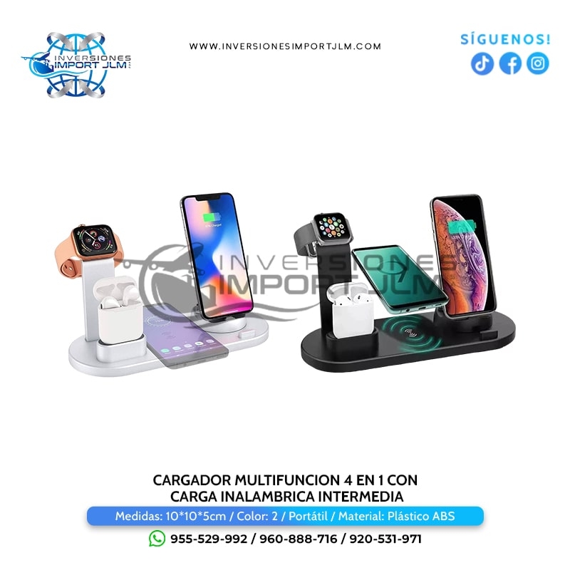 IMPORT JLM S.A.C. - CARGADOR MULTIFUNCION 4 EN 1 CON CARGA INALAMBRICA INTERMEDIA 