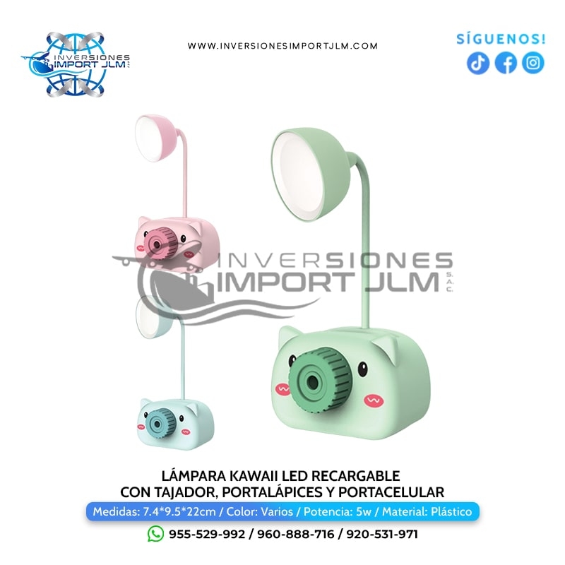 IMPORT JLM S.A.C. - LAMPARA KAWAI LED RECARGABLE CON TAJADOR, PORTALAPICES Y PORTACELULAR 