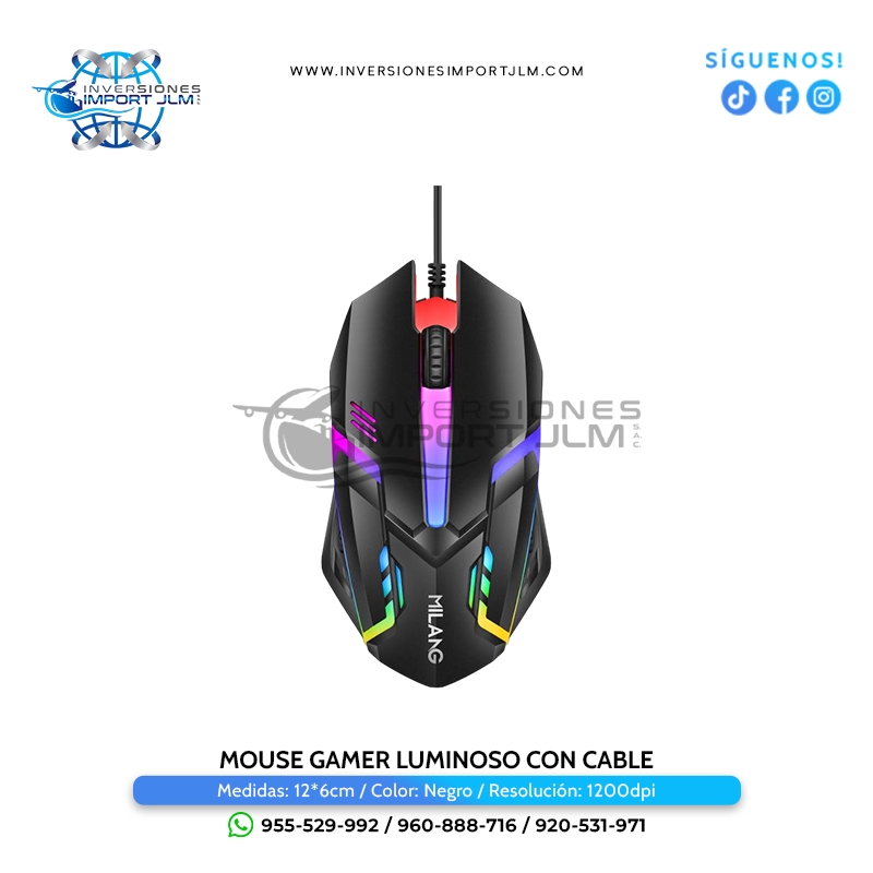 IMPORT JLM S.A.C. - MOUSE GAMER LUMINOSO CON CABLE 