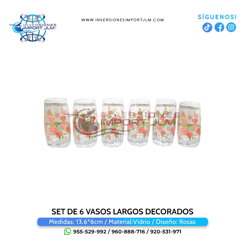IMPORT JLM S.A.C. - SET DE 6 VASOS LARGOS DECORADOS