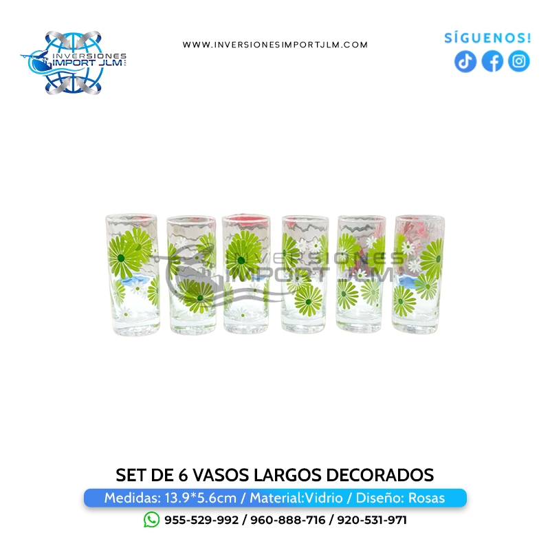 IMPORT JLM S.A.C. - SET DE 6 VASOS LARGOS DECORADOS