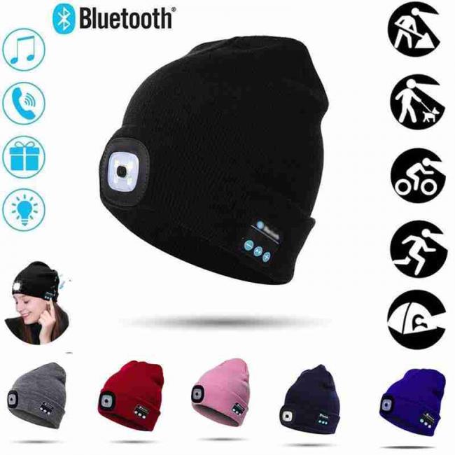 GORRO CON BLUETOOTH Y LUZ LED RECARGABLE