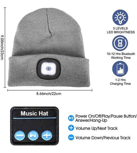 GORRO CON BLUETOOTH Y LUZ LED RECARGABLE