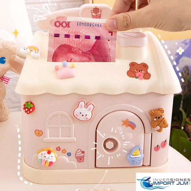 ALCANCIA KAWAI PARA BILLETES Y MONEDAS CON LLAVE CON STICKER 2D Y 3D