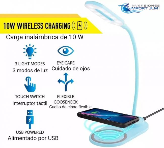 LAMPARA LED TACTIL RECARGABLE CON CARGADOR INALAMBRICO PARA CELULAR 