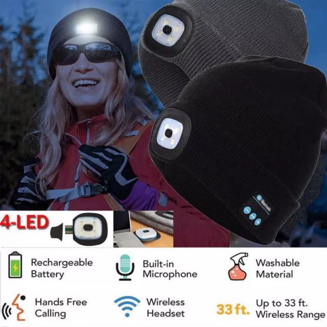 GORRO CON BLUETOOTH Y LUZ LED RECARGABLE