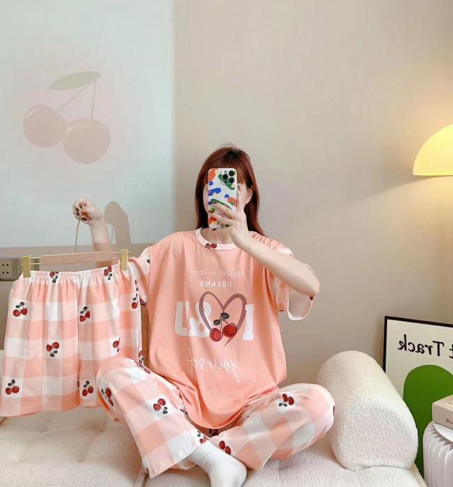 PIJAMA 3 PIEZAS PARA MUJER (PANTALÓN+POLO+SHORT)